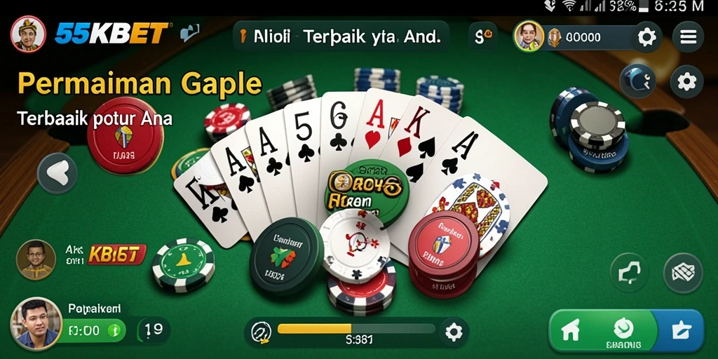 Screenshot gameplay 55KBET yang penuh aksi Gaple.
