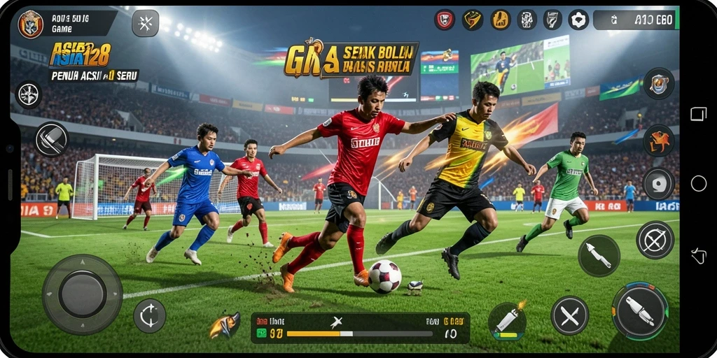 Screenshot ASIA128 menampilkan aksi seru di lapangan sepak bola.