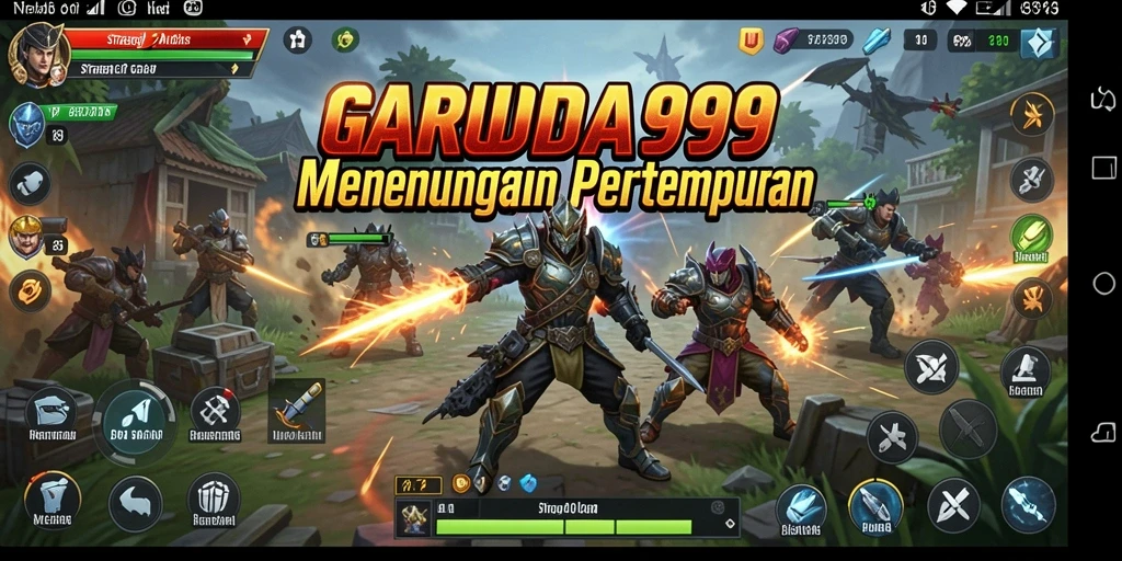 Screenshot utama GARUDA999 menampilkan aksi pertempuran strategi yang seru.