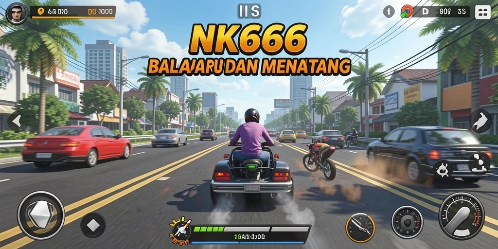 Tampilan menarik dari gameplay NK666 dalam aksi balapan yang seru.