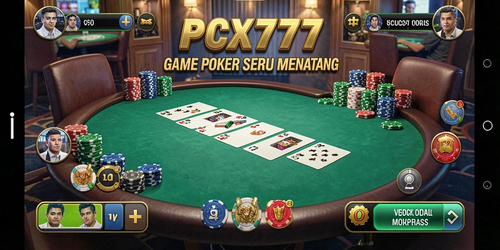 Screenshot menampilkan gameplay seru di PCX777 dengan pemain Poker aktif.