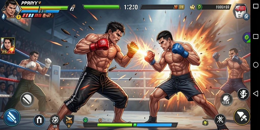 Screenshot gameplay PPRRYY menunjukkan pertarungan yang intens dan aksi cepat.