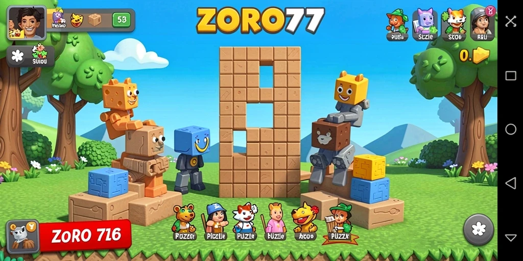 Gameplay ZORO77 menampilkan puzzle yang seru dan menarik.